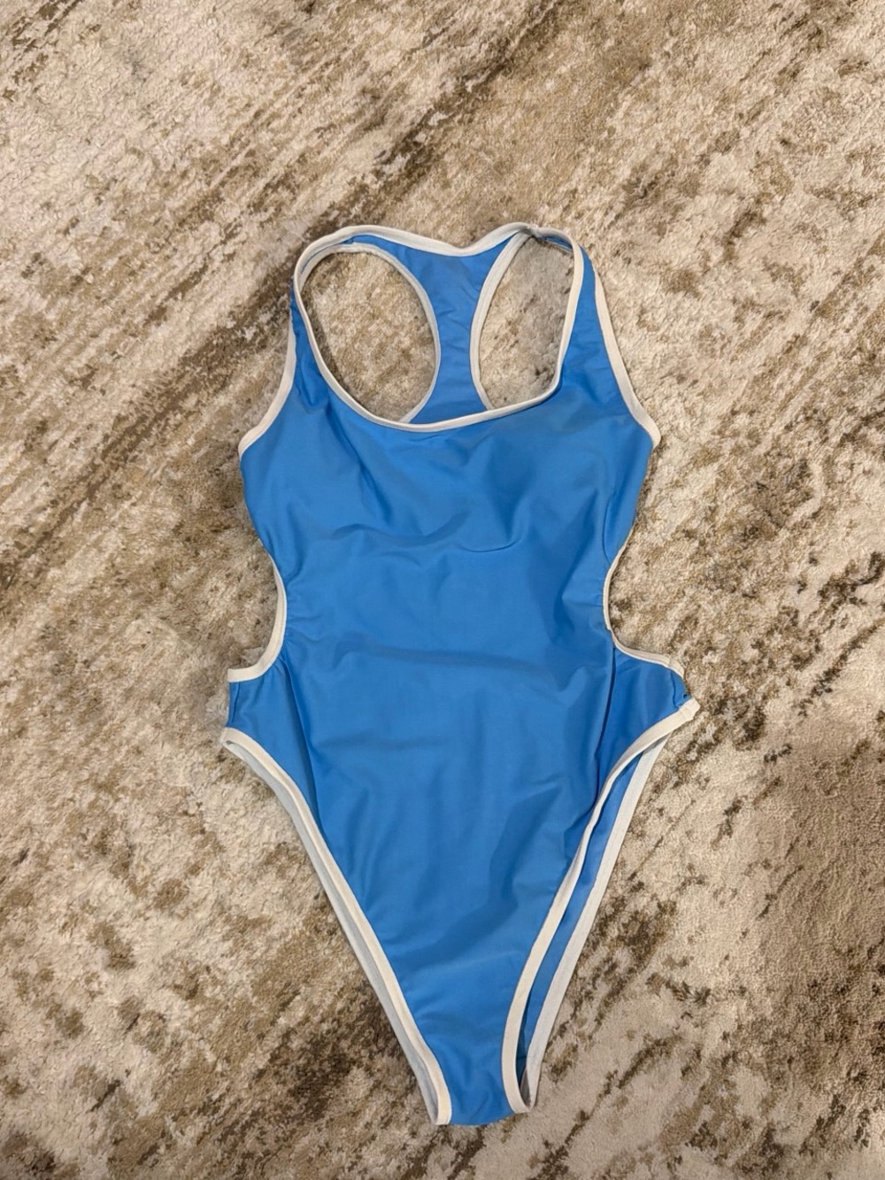 Wild fable Blue One-Piece Swimsuit with White Trim and open back